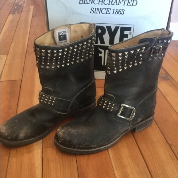 Frye Shoes - Frye Distressed Veronica Biker Boots 9.5